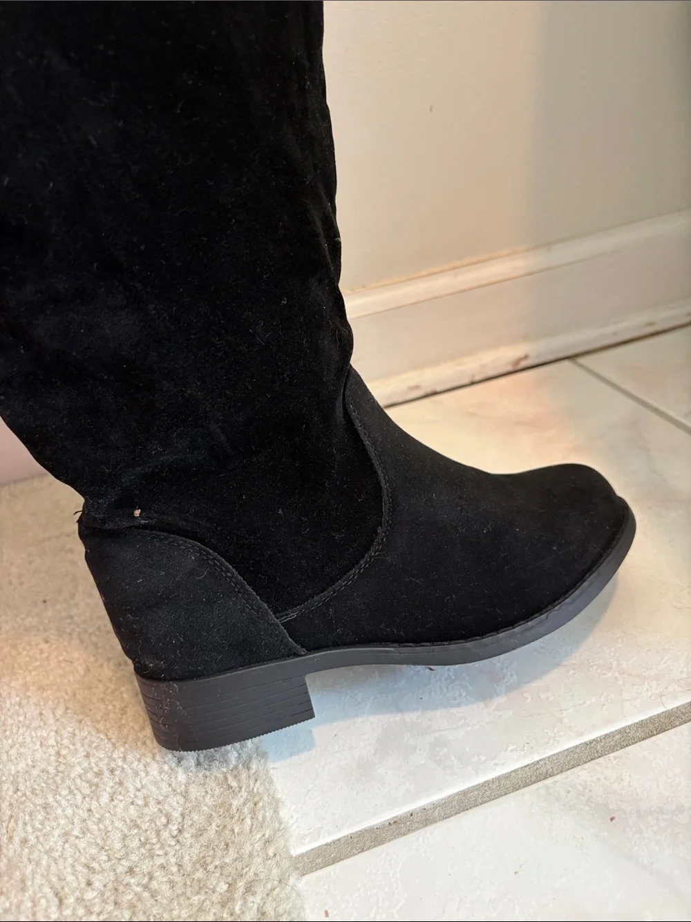 Over-the-Knee black suede wide calf boots